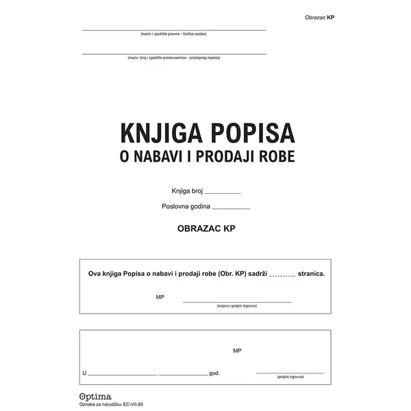 237317-EC Knjiga popisa o nabavi i prodaji robe tvrdi uvez EC-VII-50/EUR OPTIMA P10
