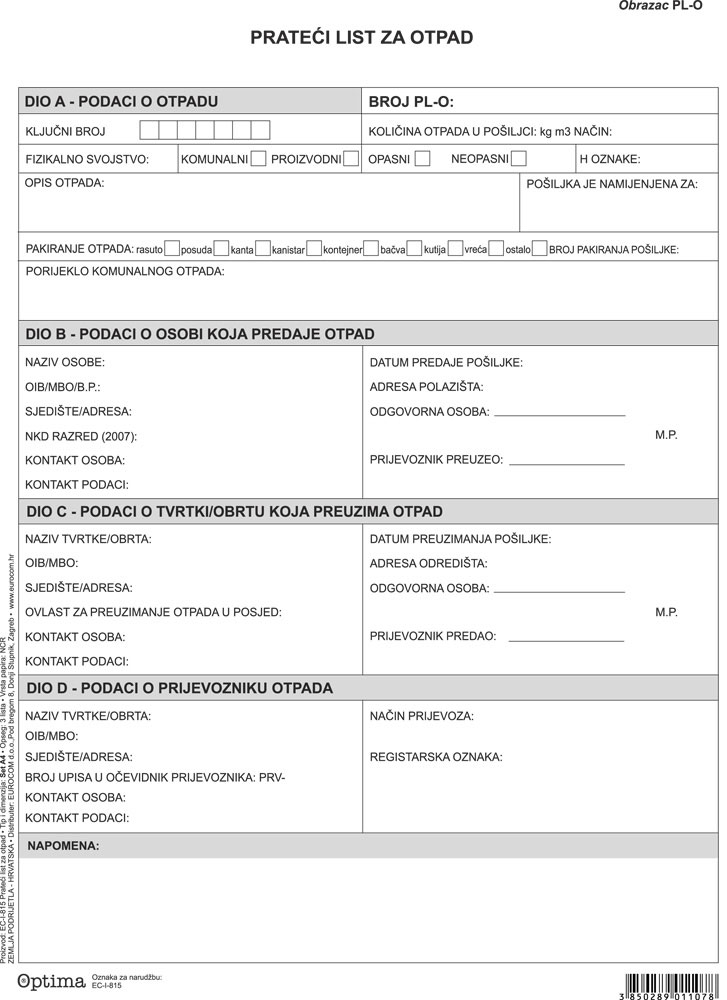 224034-EC Prateći list za otpad PL-O EC-I-824 OPTIMA P100