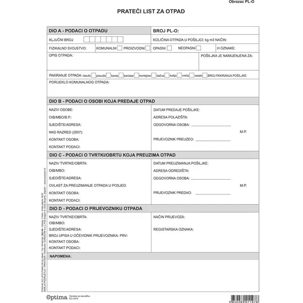 224034-EC Prateći list za otpad PL-O EC-I-824 OPTIMA P100